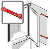Schéma d'un réfrigérateur intégrable avec fixation par glissière